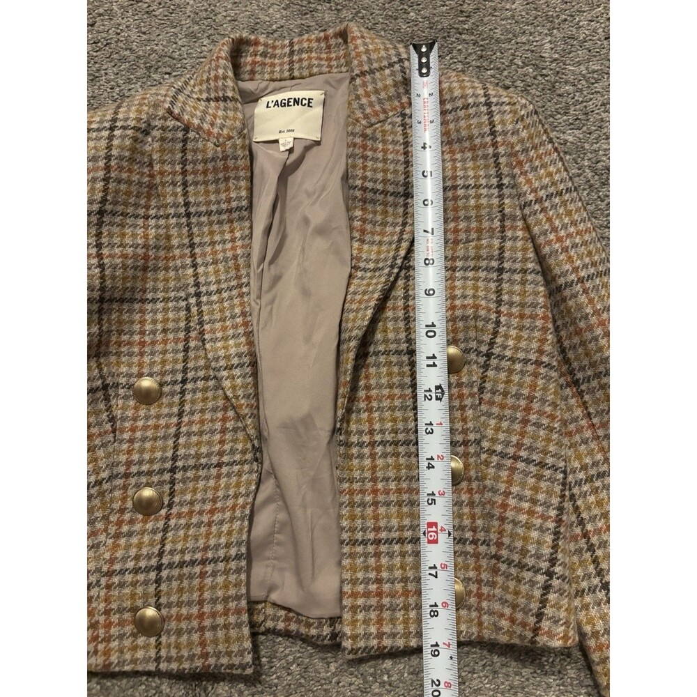 L’agence Cropped Double Breasted Blazer Size 6 Houndstooth Tan - Picture 2 of 10